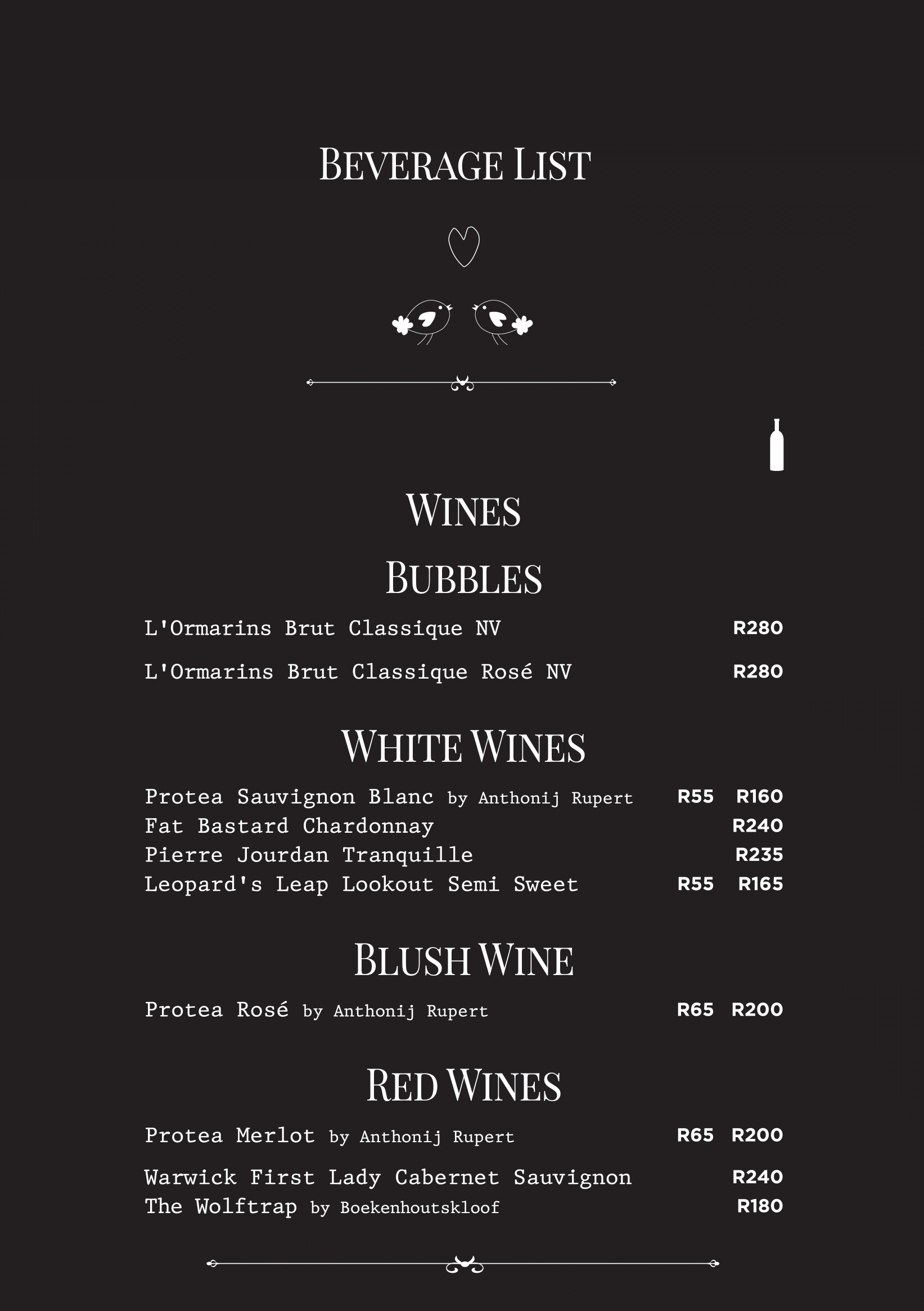 Happily Ever Laughter Menu 2022_Wine List_Page 1