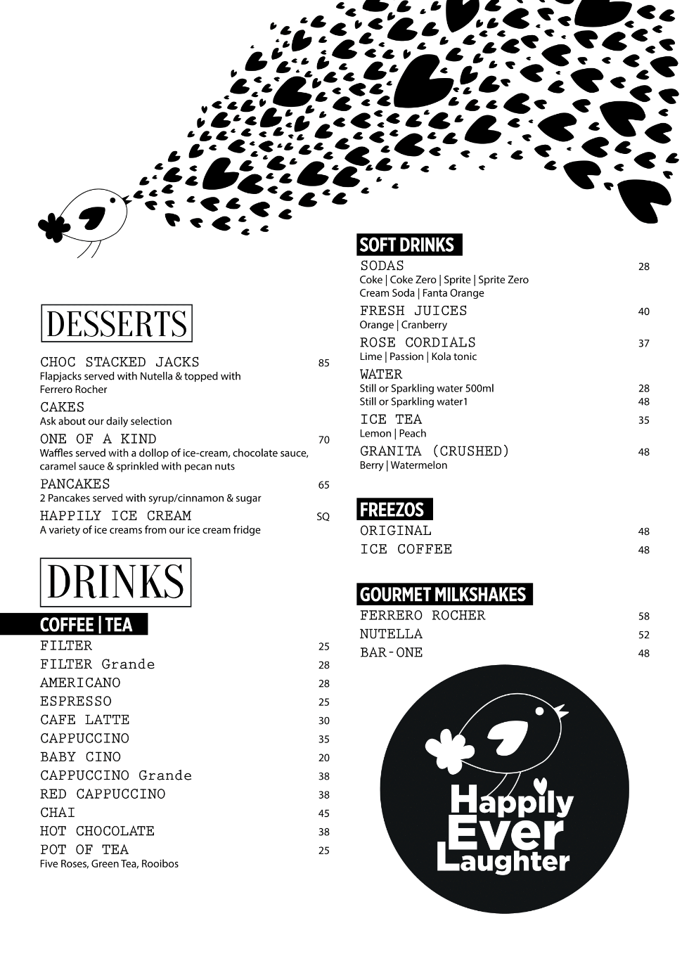 Happily Ever Laughter_Restaurant_Menu_Desserts and Drinks